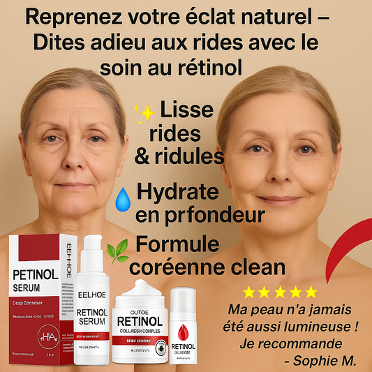 Kit Anti-Rides au Rétinol – Lisse les Rides, Raffermit Instantanément et Illumine la Peau – Soin Visage Coréen Complet