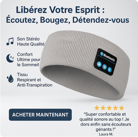 Bandeau Bluetooth avec Écouteurs – Casque Stéréo pour Sommeil & Sport, Micro Intégré
